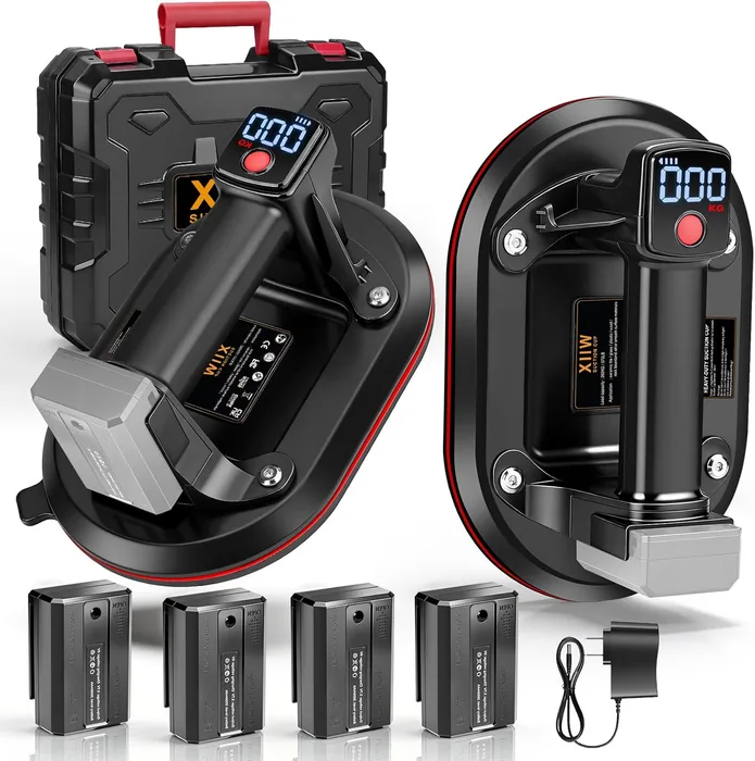 573lbs 3000mAh Elektrischer Saugheber für Glas, 25 cm (10 Zoll) Hochleistungs-Saugheber mit 260 kg (573 lbs) maximaler Tragkraft, 4 x 3000-mAh-Akkus, Digitalanzeige zum Anheben großer Gegenstände