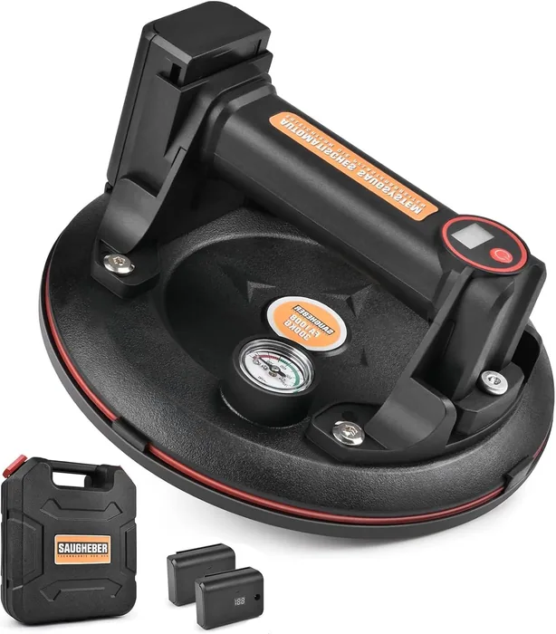 2X Akku , Elektrischer Vakuum Saugheber mit Manometer, 8'' Akku Saugnapf mit Digitalanzeige, Tragkraft 300kg, Heavy Duty Transport von Fensterglas