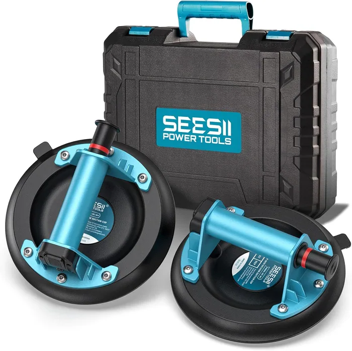 SEESII Ventouse Carrelage , 2 Stück 8" Ventouse Vitre Professional mit Pompe ABS + Poignée, Ladung 200 KG, Ventouse de Levage pour Pierre